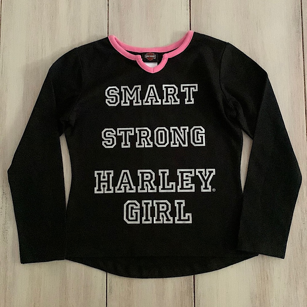 NEW! Harley-Davidson Little Girls Long Sleeve Shirt Black Pink Silver size 5